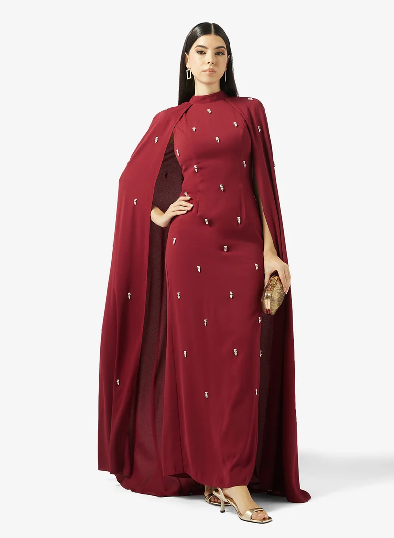 Akadia Fashion  EMBELLISHED CAPE CREPE DRESS for Women | Best Price UAE